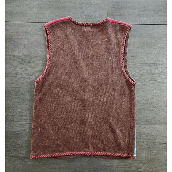 Women's Vintage Paisley Floral Embroidered Vest Patchwork Brown Boho Artsy Kitch - Picture 2 of 6